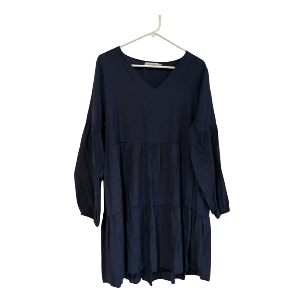 Misslook Navy Blue Tiered Babydoll Long Sleeve Dress Size XL - Picture 2 of 7
